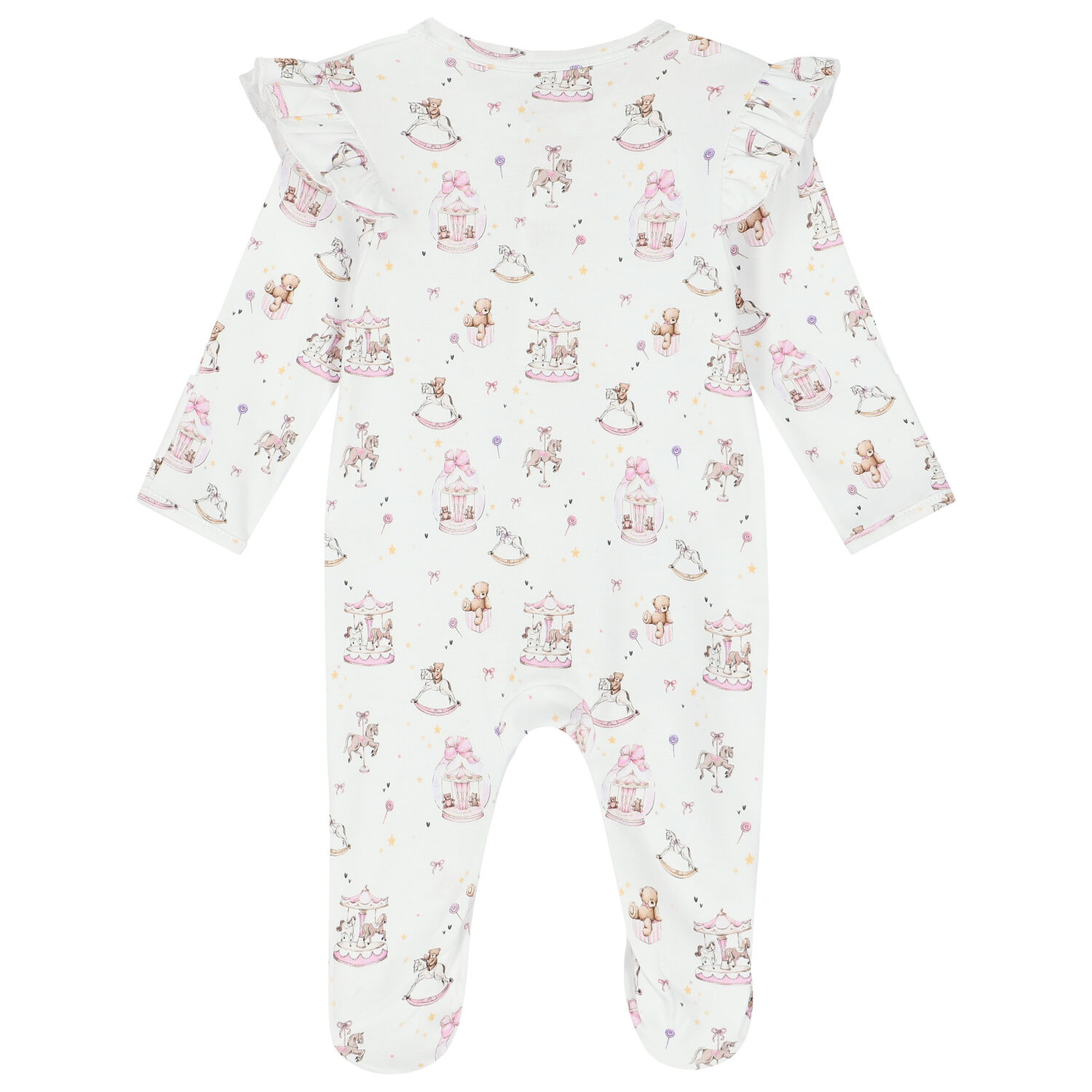 Baby Girls White & Pink Carousel Babygrow, 1, hi-res